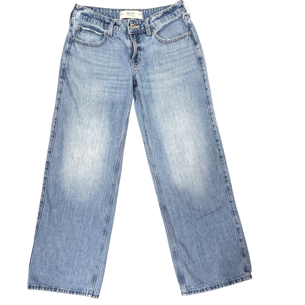 Hollister Embroidered Bow Low-Rise Baggy Jeans Medium Wash 2R W26 Y2K Coquette - Picture 2 of 16